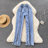 Women Zipper Design Jeans Summer Pockets Loose Wide Leg Pants Fashion Autumn Straight Blue Denim Long