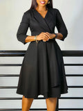 Women's 2025 Autumn And Winter 2025 New Fashion V-Neck Solid Dress With High-Waisted African