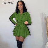 Patchwork Office Lady Ruffles Sexy Bodycon Dress Women Fall Sashes Long Sleeve A Line Mini Dress Female Casual Short
