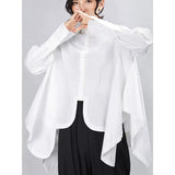 Women Pleated Big Size Irregular Blouse New Lapel Long Sleeve Loose Fit Shirt Fashion Tide Spring Autumn 2023