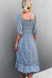 Vintage Off-the-shoulder Floral Print Ruffles Midi Loose Holiday