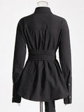 Fashion Casual Shirt Women 2025 Spring New Solid Metallic Decorative Splicing Design Embellished Long-Sleeved