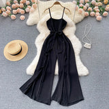 Elegant Jumpsuits Women Casual Sleeveless Female Strap Rompers Wide leg split Summer Elastic Overalls Woman