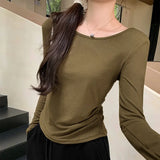 Basic T-Shirt With Bottomed T-Shirt Under Long Shoulder Sleeves New Style Thin Blouse In Spring And Autumn 2024-Outfit