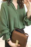 Spring New 4XL Casual Long Sleeve Shirt Solid Wild Fashion Shirts Korean Loose Thin Trumpet Sleeves Blouse Women