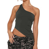 Women's Tops Streetwear Clothing Summer Crop Tube Tops y2k T-shirt Vintage Irregular One Shoulder Camisole Clothes for Women-Outfit