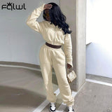 Streetwear 2 Two Piece Set Tracksuit Women Outfit Long Sleeve Zipper Crop Top Baggy Pants Suits White Soprty Matching