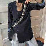 Striped Asymmetrical Blazer For Women Notched Long Sleeve Casual Loose Oversized Blazers Female 2022 Autumn