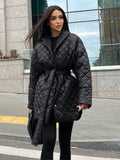Women Thicken Slit Waist Lace-up Parkas Female Hooded Long Sleeve Solid Coat 2022 Winter Slim Casual Elegant Windproof