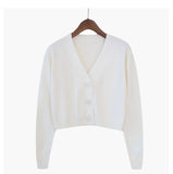 Crop Cardigan Women Korean Short Sweater Long sleeve V neck Green