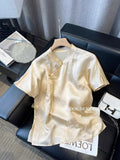 Chinese Jacquard Side Skirt Acetic Acid Satin Shirt National Style Women's Dress 2024 New Improved Cheongsam Simple Blouse-Outfit
