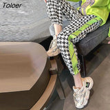 Women Baggy 2022 Spring Autumn New Houndstooth Stitching Loose All-match Pantyhose Womens Tide Beam Leg Harem