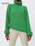 Wixra Women Basic Turtleneck Sweater Warm Thick Loose Pullovers Bright Color Jumper Hot Casual Tops 2021 Autumn