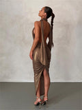 Spring Sexy Solid Cami Backless Bandage Bodycon Maxi Dresses Club Outfit For Women 2023 Party Long Dress Women