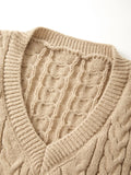 Color Cute V-Neck Cable Knit Long Sleeve Mini