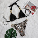 Toloer Swimsuit Female Ins Web Celebrity Wind Vacation Sexy Leopard Print Diamond Low Waist Gathered Split Body