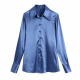 Solid Faux Silk Satin Basic Work Suit Shirts Elegant Fashion Office Ladies Blouse Spring Vintage Blusas De Mujer Za
