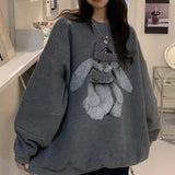 Street Winter Sweatshirt Woman Kawaii Rabbit Pattern Warm Loose Pullover Stylish Casual Hip Hop Hoodie
