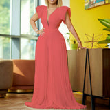 Summer Flying Sleeve Temperament Folding Deep V Collar Drag