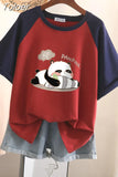 100% Cotton L-3XL T Shirt Plus size Print Tshirt Short Sleeve Patchwork Women Top Summer Couple O Neck Oversize T