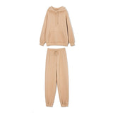 Thickened Fleece Hooded Sweatshirt and Pants Two Pieces Set Women Autumn Winter Warn Hoodies Casual Solid Sweatpants