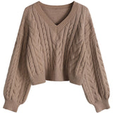 Sweaters Women Lovely Pullover Fashion Popular Clothes Twist Vintage V-Neck Solid All-Match Fall Daily College Cropped