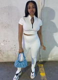 Sexy Zipper Short Sleeve Top And Pant 2 Piece