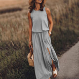 Summer New Women's Rounded Sleeveless Dress Open Multi-Colored Long