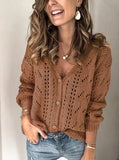 Knitted Sweater Oversize V Neck Sweater Spring Autumn Loose Long Sleeve Lightweight Hollow Out Pullovers Sweaters