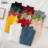 Casual Sweater Women 2021 Long Sleeve Ruffle Sweater Knitted Slim Korean Pullover Solid Bottoming Shirt All Match