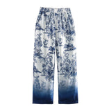 Women's Shirt Loose Long-Sleeved Print + Tight High-Rise Pants Thin Literary