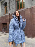 Women Thicken Slit Waist Lace-up Parkas Female Hooded Long Sleeve Solid Coat 2022 Winter Slim Casual Elegant Windproof