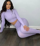 Ribbed Turtleneck Crop Top and Pants 2pc Set 618-0-Outfit