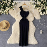 Knitted Collar Dress Women's Summer Irregular Light Luxury Open Design Pure Hottie