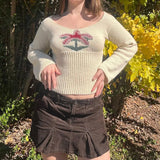 Spice Girl U-Collar Slim And Thin Woolen T-Shirt 2023 Autumn New Lovely Coconut Pattern Sweater-Outfit