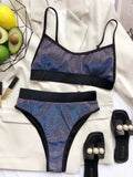 2 Piece High Waist Shiny Strap