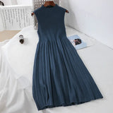 Vintage Half Turtleneck Sleeveless Women Dress Korean 2020 Spring New Arrival Solid Knitted Dresses High Waist