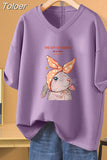 100% Cotton L-5XL T Shirt Plus Size Tshirt Short Sleeve Cartoon Women Top Summer Sweet Couple V Neck Oversized T