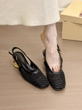 Temperament Square Head Braided Back Empty Sandals Women 2025 New Design With Skirt Crystal Heel Single
