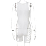 Mesh Patchwork Sexy Romper Women Sleeveless See Through Bodycon Playsuit Casual Streetwear Activewear Workout Y2K