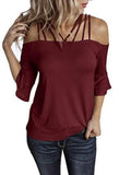 Summer Women's T-shirt Fashionable Temperament Commuter Shoulder Strap Trumpet Sleeve Loose Casual Joker T-shirt Women