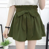 Women Korean Style Casual Chic Simple High Quality Womens All-match Loose Elastic Waist Solid Sashes Elegant