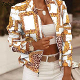 Women Jackets Short Coats Vintage Print Long Sleeve Zipper Slim Thin Jacket 2021 Fashion Casual Outerwear Female