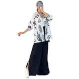 Sets Loose Long Sleeve Printed Shirt Two Piece Set Women Elegant Lapel Top Suits Female Split End Wide Leg Pants Outfits-Outfit