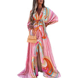 Spring New Holiday Wind V-Neck Printed Printed Long