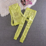 2021Velvet Tracksuit Two Piece Set Women Sexy Hooded Long Sleeve Top And Pants Bodysuit Suit Runway