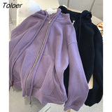Thin Hoodies Women Korean Style Autumn Causal Purple Black Sweatshirt Hooded Long Sleeve Streetwear Trendy Popular
