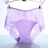 Sexy Lace Panties Mid Waist Women Transparent Silk Underwear Seamless Plus Size Briefs Abdomen Health Knickers