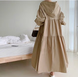 Hooded Loose Big Size Long Dress Casual Temperament Maxi Shirt Dress
