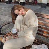 Two Piece Set Pullover Sweater Tracksuit Women High Waist Knit Straight Pants Suit Spring